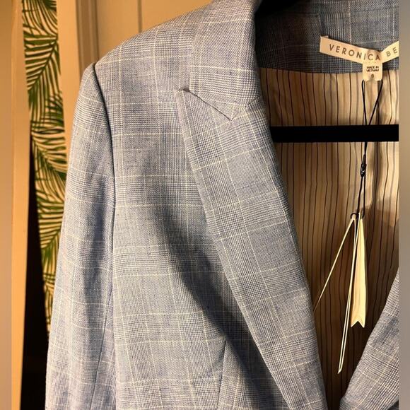 NWT Veronica Beard Blue Plaid Linen Cutaway Dickey Jacket Gold Buttons S… - Picture 5 of 13